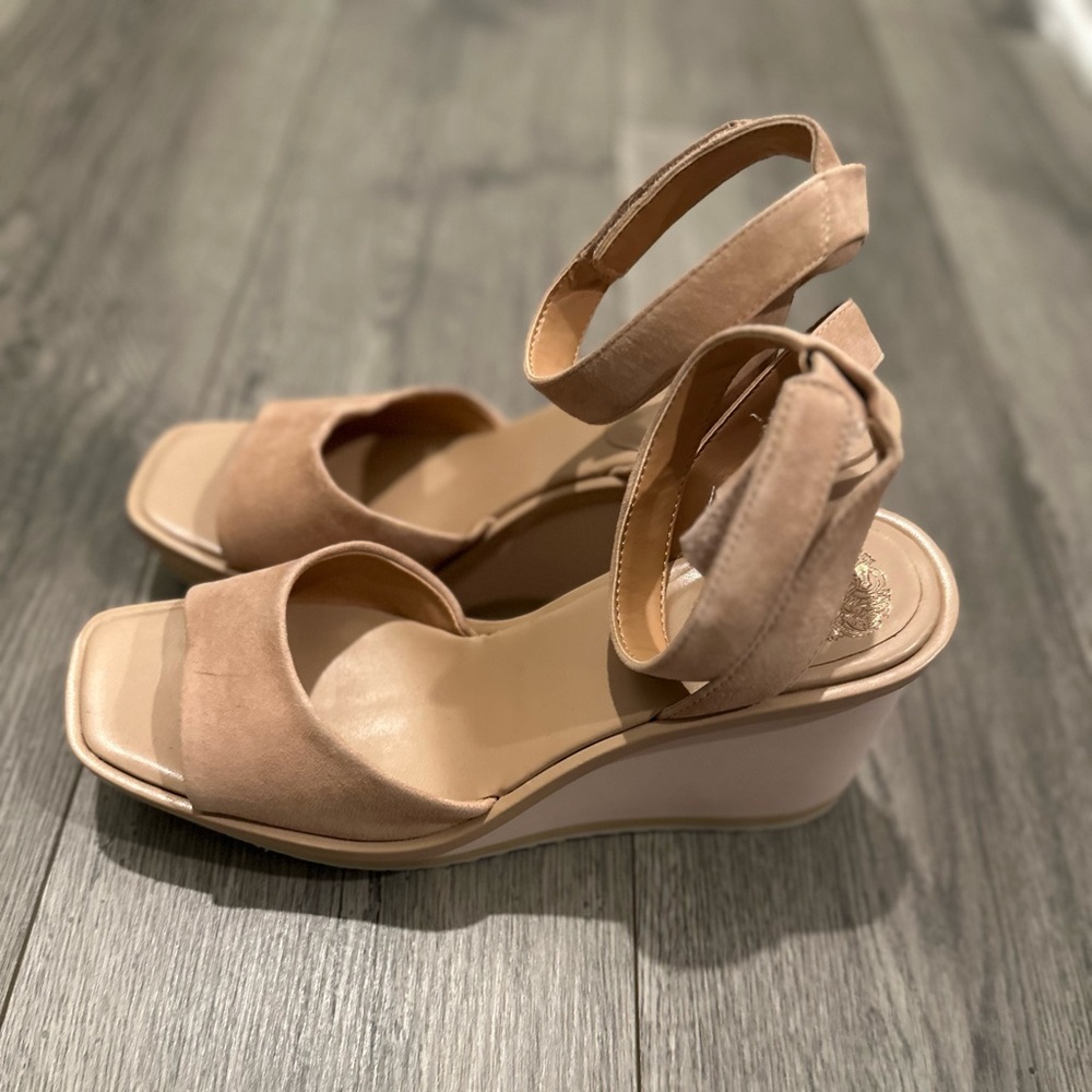 Vince Camuto Beige Ankle Strap Wedges